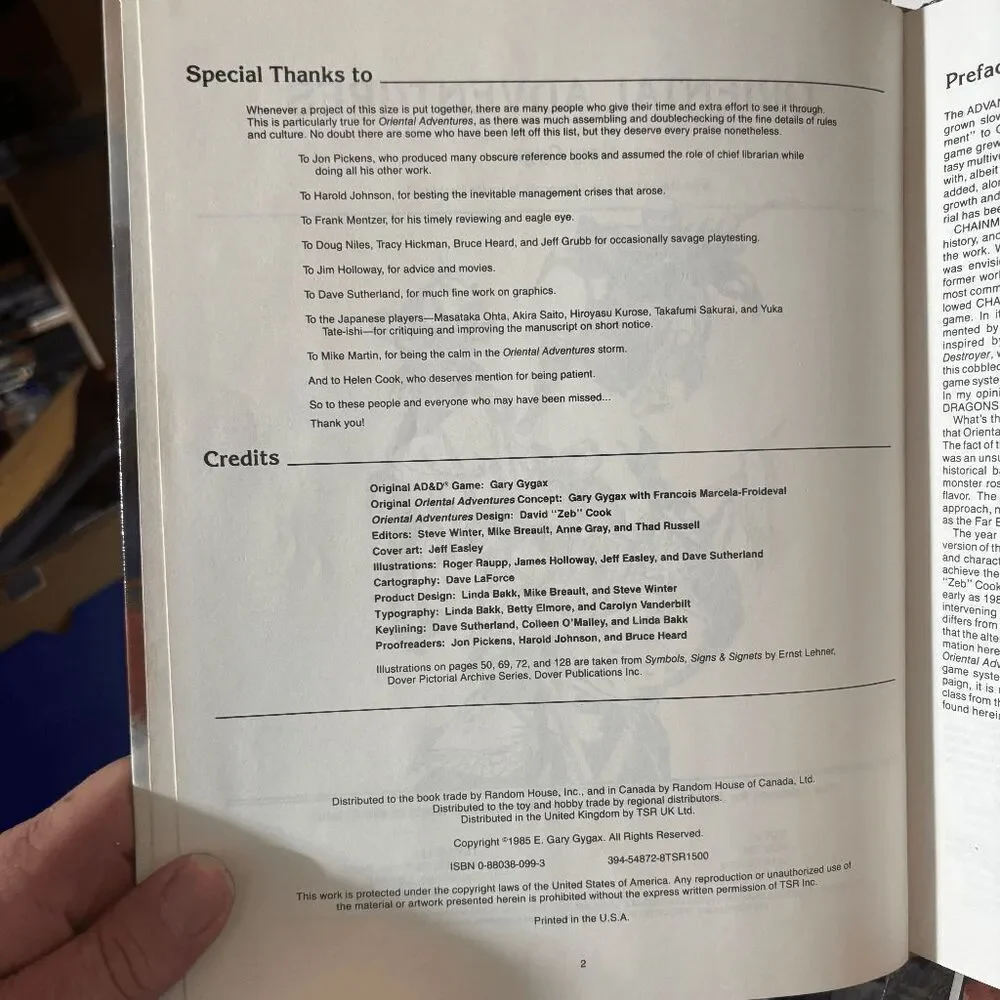 TSR ORIENTAL ADVENTURES‎ 1985 1st print 1st Edition Dungeons & Dragons